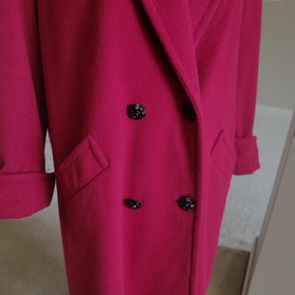 Jofeld Vintage Long Red Wool Overcoat W/Black Velvet Collar & Double-Breasted - Picture 5 of 9